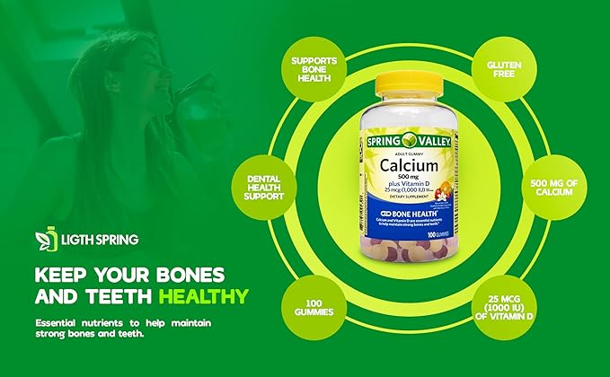 Calcium Plus Vitamin D, Adult Gummies, 500 mcg, 1000 IU, Assorted Flavors, 100 Ct Bundle with Exclusive Vitamins & Minerals - A to Z - Better Ligth&Spring Guide (2 Items)