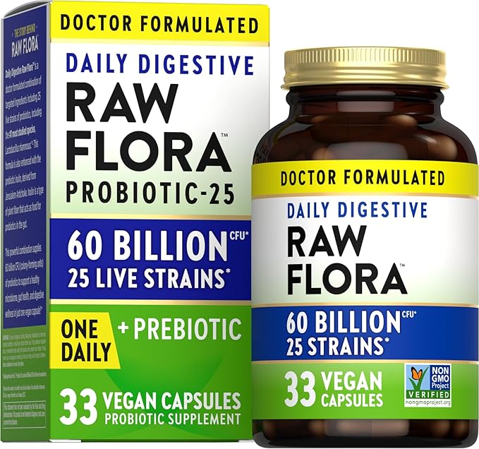 Nature's Truth Raw Flora Probiotic with Prebiotics | 60 Billion CFU | Daily Digestive Vegan Capsules | Gluten Free Supplement for Men and Women