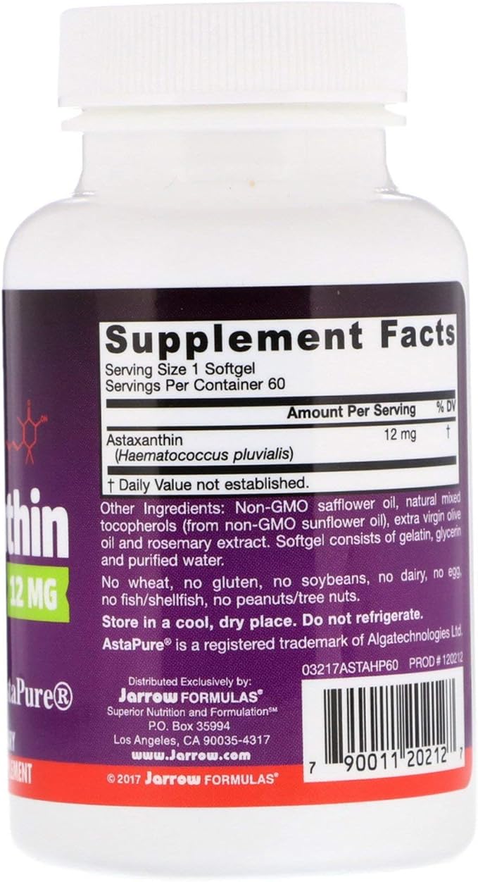 Jarrow Formulas® Astaxanthin 12 mg, Dietary Supplement, Antioxidant Support for Immune and Eye Health, 60 Softgels, 60 Day Supply