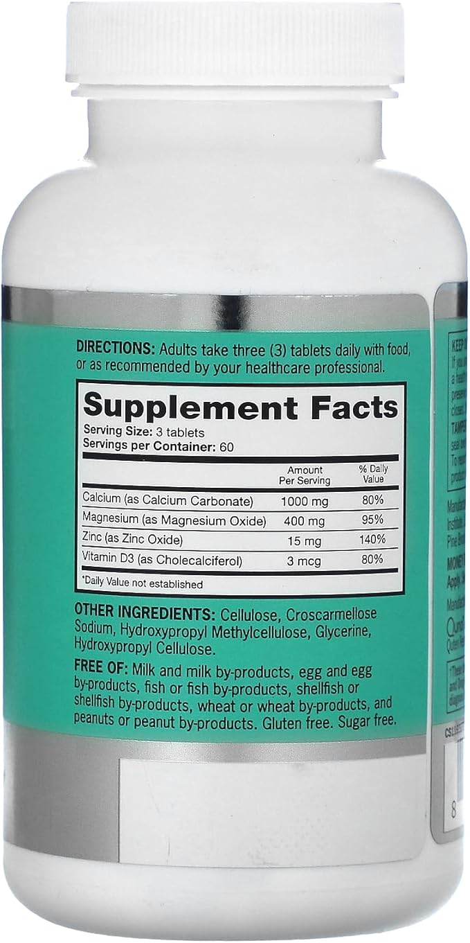 Qunol Calcium 3 in 1 Tablets with Calcium, Magnesium & Zinc for Immune Support, Bone, Nerve, and Muscle Health Supplement, 180 Count