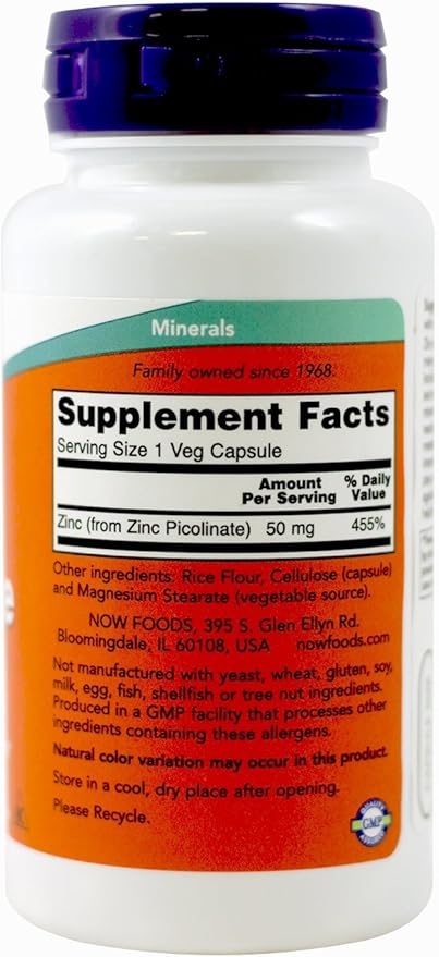 NOW Foods Zinc Picolinate 50mg,120 Capsules (Pack of 2)