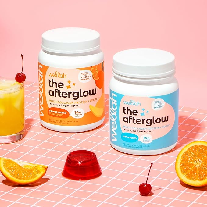 The Afterglow Multi Collagen Protein + Beauty (30 Servings, Orange Mango) - Hair, Skin, Nail & Joint Support - Non-GMO and Gluten Free