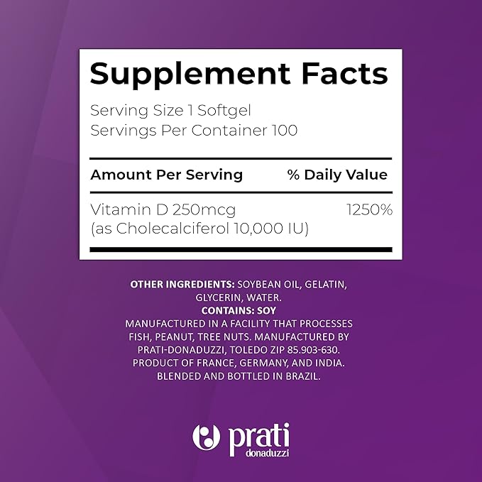 Vitamin D3 10,000 IU – 100 Softgels – Supports Defense System, Bone & Muscle Health – Family Size