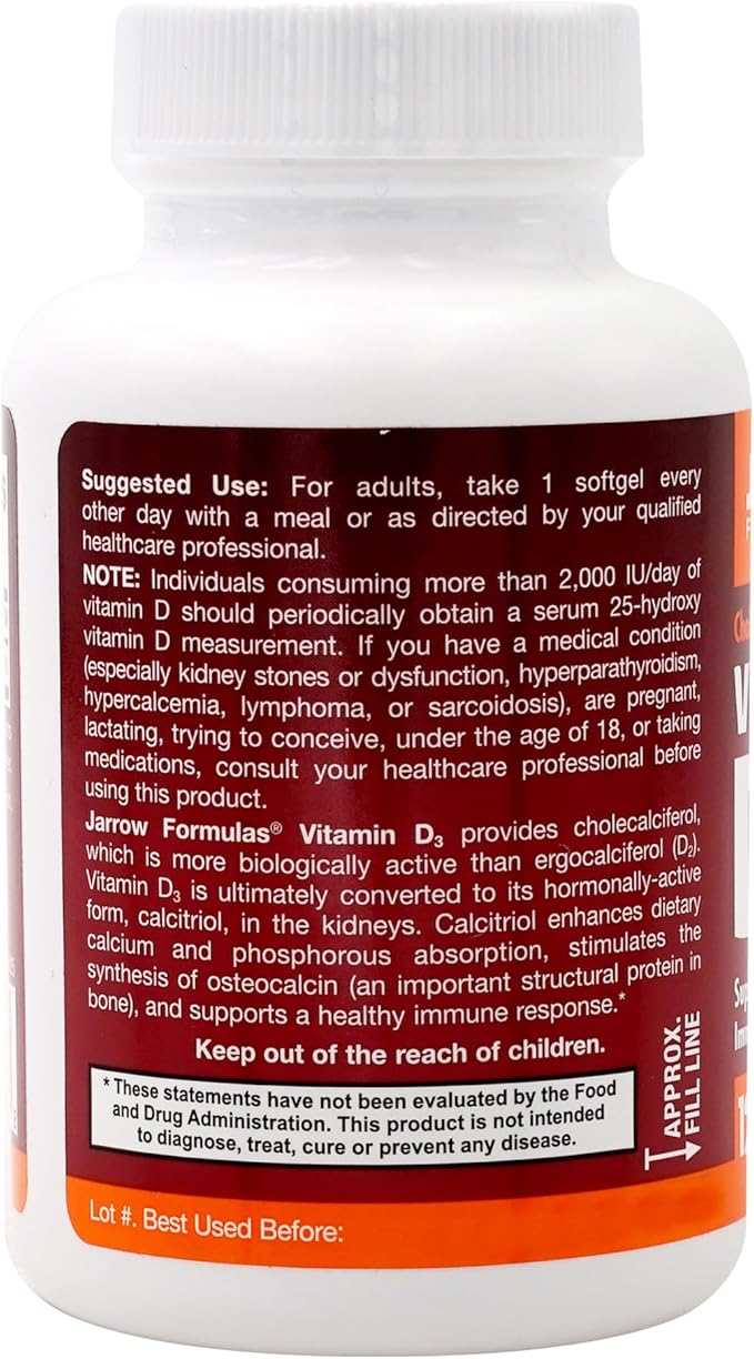 Jarrow Formulas Vitamin D3 5000 IU, 100 Softgels, Pack of 2