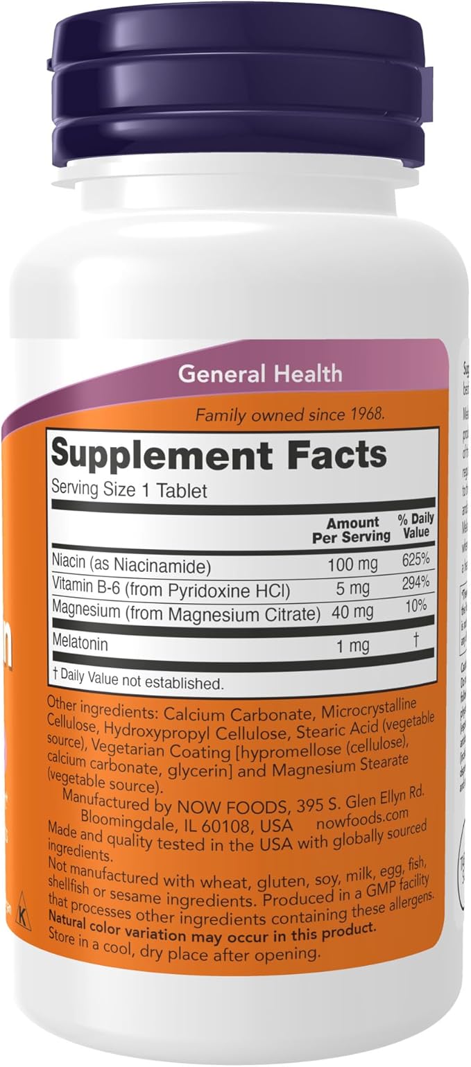 NOW Supplements, Melatonin 1 mg, with Co-Factor Nutrients, Healthy Sleep Cycle*, 100 Tablets (Pack of 2)