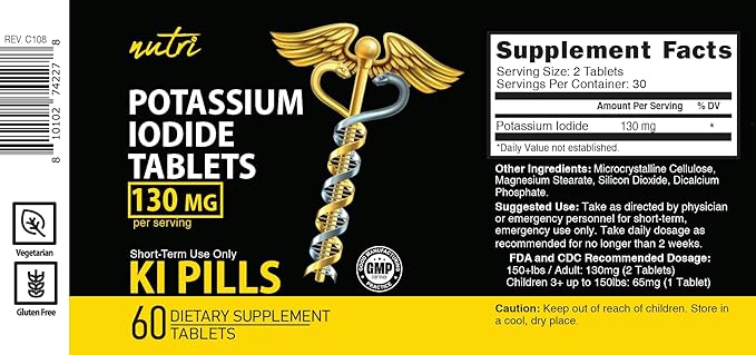 Nature's Fusions Potassium Iodide Tablets 130 mg (Pack of 5) - (300 Tablets) EXP 10/2032 - Ki Pills - YODO Naciente