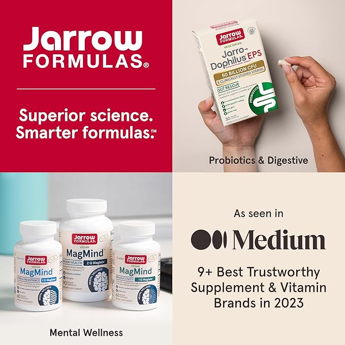 Jarrow Formulas® Taurine 1000 mg, Dietary Supplement, Amino Acid Supplement for Brain Health Support, 100 Capsules, 100 Day Supply