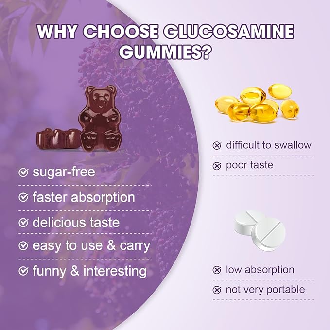 (2 Pack) Glucosamine Chondroitin Gummies, Extra Strength Joint Support Supplement with MSM & Elderberry for Mobility & Flexibility, Antioxidant Support for Men & Women, 120 Gummies
