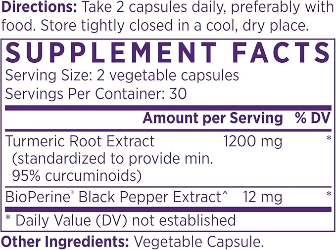 NAOMI Turmeric Curcumin High-Potency 1,200 mg, 95% Curcuminoids & BioPerine Black Pepper Extract to Boost Absorption up to 2000%, Extra-Strength Joint, Muscle, Brain Support, 60 Caps, 30-Day Supply