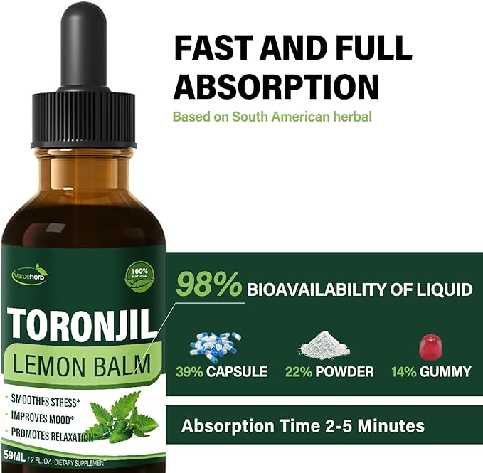 Liquid Drops, Natural Herbal Extract with Lemon Balm Toronjil Support Promotes Relaxation. 2oz