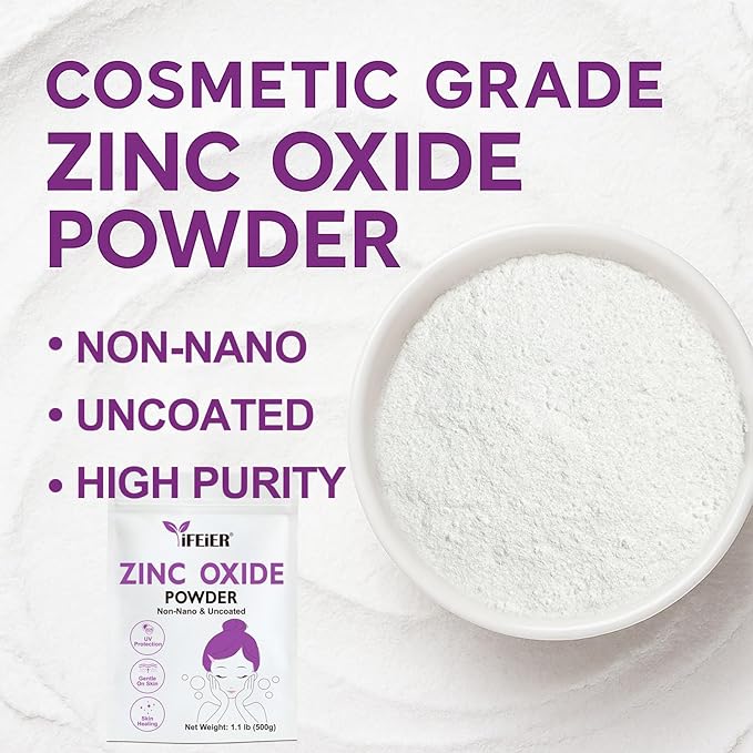 Zinc Oxide Powder | 500g(1.1 lb) 100% Pure Non Nano Uncoted Zinc Oxide Powder for Skin Protection | Cosmetics Grade Ideal for DIY Sunscreen, Lotion, Deodorant, and Skincare