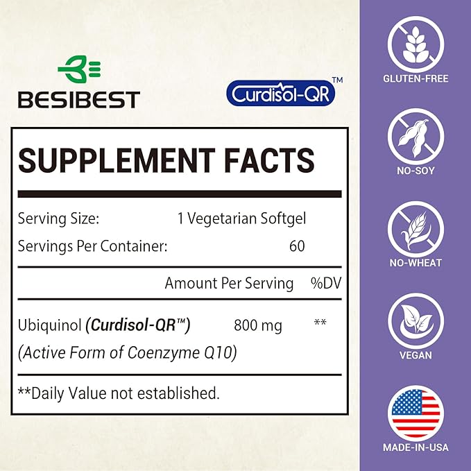 Liposomal Ubiquinol CoQ10 800 MG Softgel, High Absorption CoQ10 Ubiquinol Supplement, Active Coenzyme Q10 800mg, Powerful Antioxidant for Heart & Brain Function, Energy Production, 240 Vegan Softgels