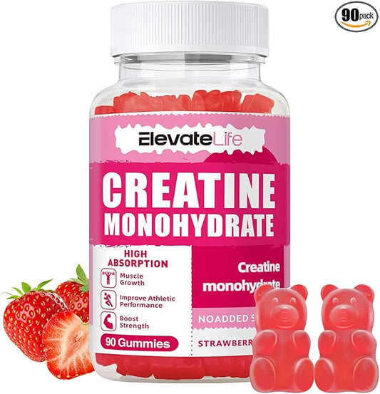 Creatine Monohydrate Gummies 5000mg for Men & Women, Chewables Creatine Monohydrate for Muscle Strength, Muscle Builder, Energy Boost, Pre-Workout Supplement(90 Count)-Strawberries