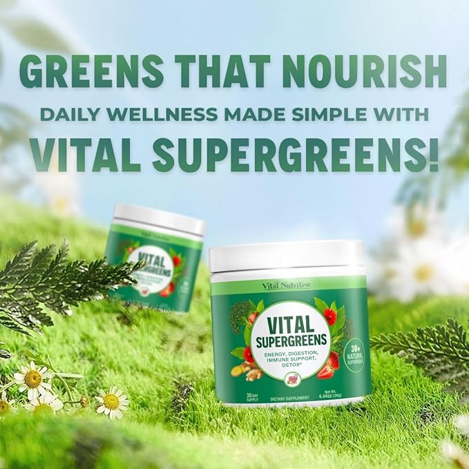 Vital Greens Superfood Powder - Daily Green Drink Powder with Probiotics and Superfoods - Supergreens for Energy Boost, Gut Health, Digestion Support, Plant-Based Nutrition, Vegan Superfoods