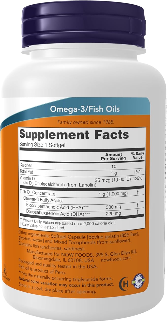 NOW Foods Supplements, Tri-3D Omega™, Triglyceride Form of Omega-3 Fish Oil + Vitamin D-3, Molecularly Distilled, 90 Softgels