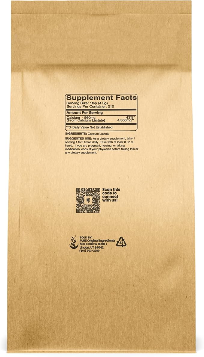 Pure Original Ingredients Calcium Lactate (2 lb) Calcium Supplement, Electrolyte
