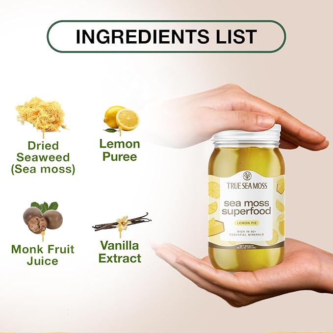 TrueSeaMoss Sea Moss Gel – Made in USA – Wildcrafted Seamoss, Fresh Fruits & Sea Vegetables – Lemon Pie, Pack of 1 (Labels may Vary)