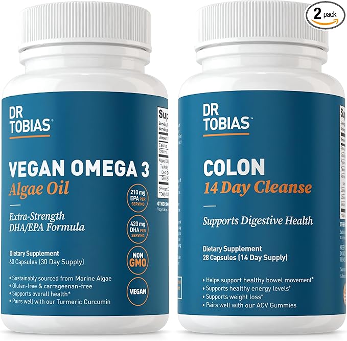 Dr. Tobias Vegan Omega 3 Algae Oil and Colon 14 Day Cleanse for Improved Digestion, Gut & Immune Support, and Overall Health