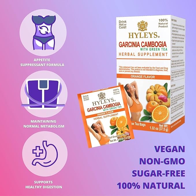 HYLEYS Tea Garcinia Cambogia Green Tea with Orange Flavor - 25 Tea Bags (12 Pack - 300 Tea Bags Total)