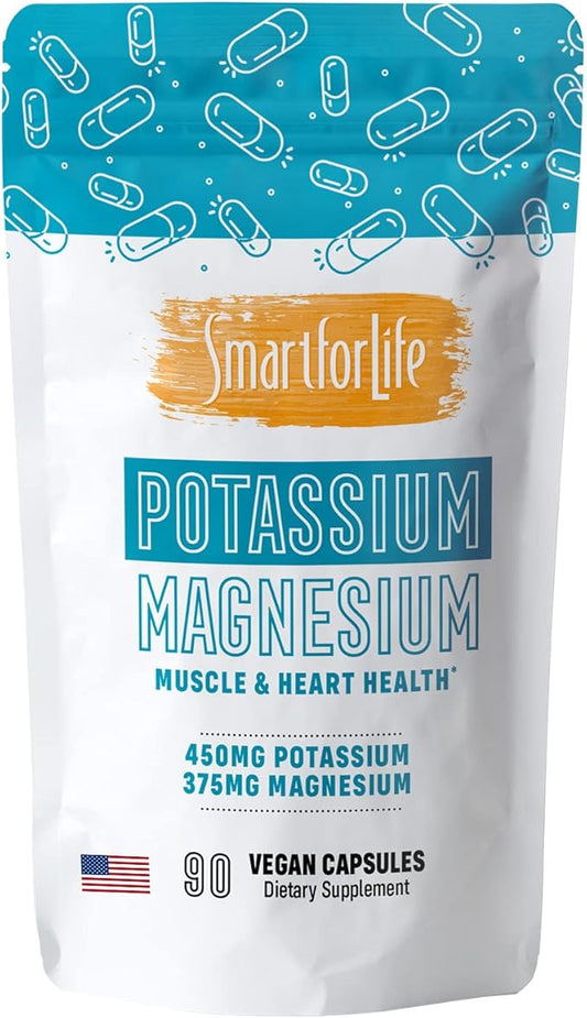 SMART FOR LIFE Potassium Magnesium Supplement – High Absorption Mineral Complex – 90 Vegan Capsules – Muscle Support & Electrolyte Balance