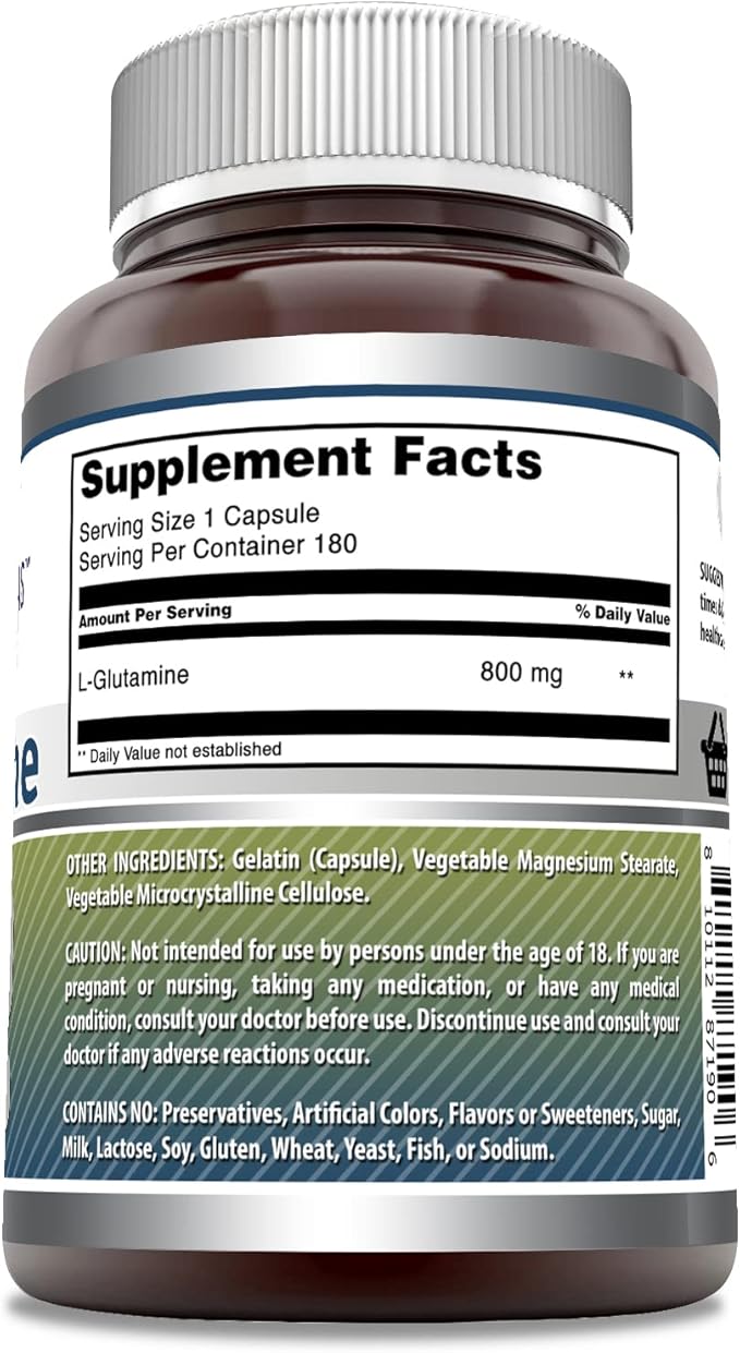 Amazing Formulas L-Glutamine Amino Acid Supplement | 800 Mg Per Serving |180 Capsules | Non-GMO | Gluten Free | Made in USA