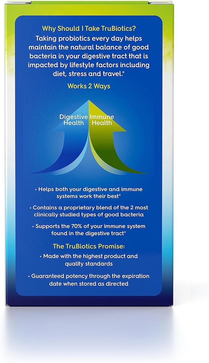TruBiotics Probiotics for Digestive & Immune Health, Supports Regularity & Helps Relieve Abdominal Discomfort, Gas & Bloating, 2 Clinically Studied Probiotic Strains, Plus Prebiotics, 30 Capsules