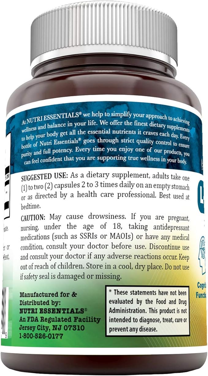 L-Tryptophan Dietary Supplement 500 mg 60 Capsules (Non-GMO) - Natural Sleep Aid Supplements with 500 mg of Free Form L Tryptophan - Circulation & Immune Support*