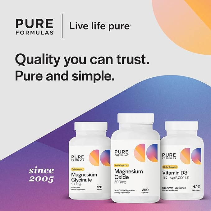 PureFormulas Magnesium Oxide 300 mg Supports Healthy Heart Function, Immune Support, Muscle Recovery, Leg Cramps, Relaxation, Non-GMO, 250 Vegetarian Capsules