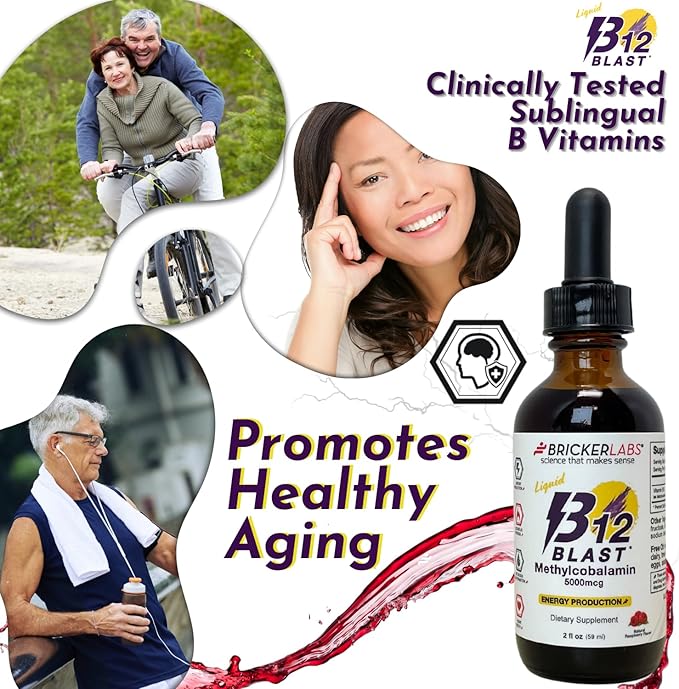 B12 Blast Methylcobalamin 5000mcg, Great Tasting Sublingual Liquid Energy Vitamins -Vegan B12 Vitamins, Sustained Energy and Cellular Health Supplement - 59-Day Servings