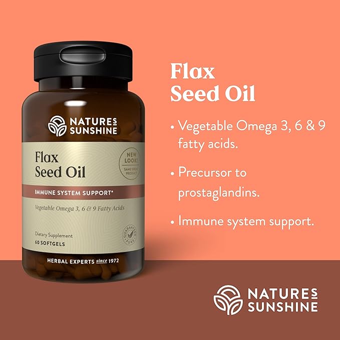 Nature's Sunshine Flax Seed Oil, 60 Softgels | Excellent Source of Heart-Healthy Fatty Acids, Contains Lignans which Help Boost Immunity and Support Breast and Prostate Health