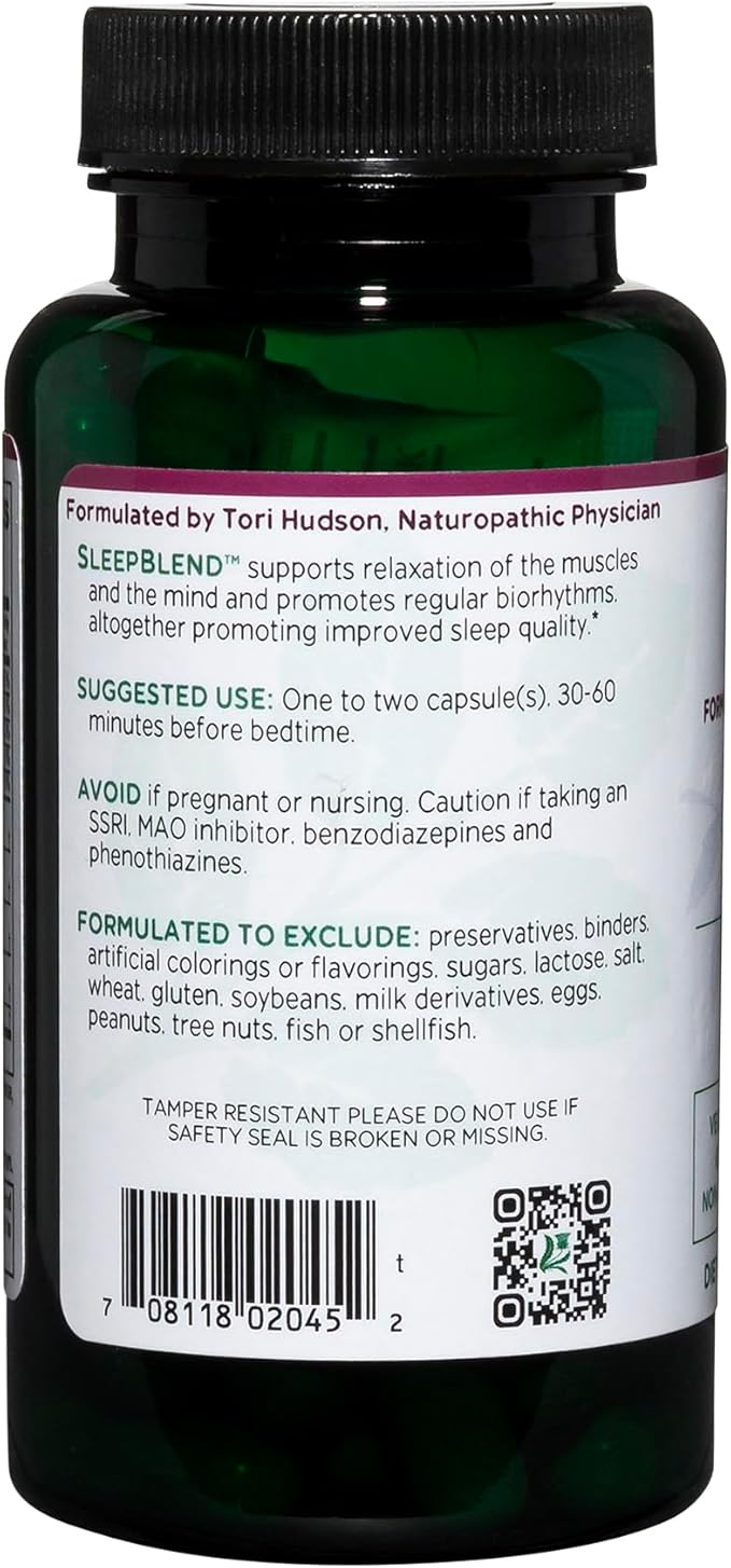 Vitanica Sleepblend, Non Habit Forming Sleep Support Supplement, with Melatonin, Valerian Root, Passionflower and Hops, Vegan, 60 Capsules