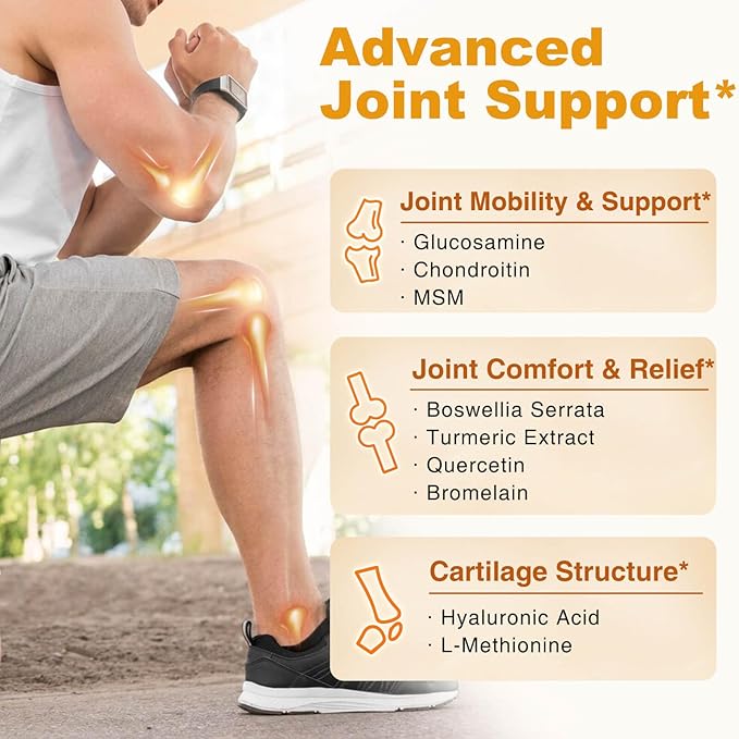 Glucosamine Chondroitin Joint Support Supplement, with MSM Turmeric Boswellia, Glucosamine Sulfate, Glucosamine Chondroitin MSM, for Joint Supports & Relief Nutritional Supplements, 120 Capsules