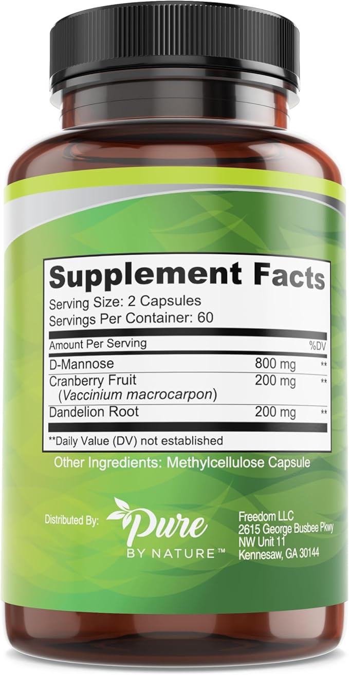 Pure By Nature D-Mannose with Cranberry and Dandelion Root, 120 Count