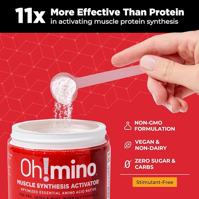 Ohmino Essential Amino Acids for Muscle Gain - BCAAs and EAA Amino acids Powder Supplement, Pre & Post Workout - Non Caffeine, Non Dairy, Vegan, Zero Sugar & Net Carbs - 40 Servings (Tropical Splash)
