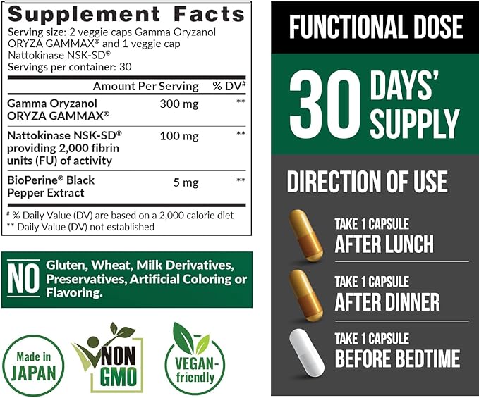 LABO Nutrition VesseCLEAR CX: Nattokinase NSK-SD + Gamma Oryzanol for Clean Blood Vessel & Healthy Ageing, Japan's Most Clinically Studied, Support Healthy Cholesterol, Heart, Vegan, Acid-Resistant
