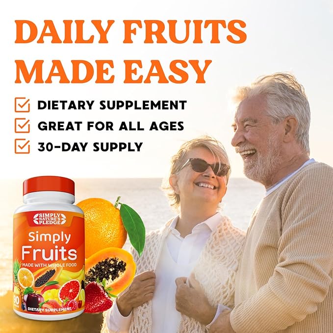 Simply Nature's Pledge - 90 Fruit Capsules - Made with Whole Food Superfoods, Packed with 25 Different Fruits - 100% Soy Free