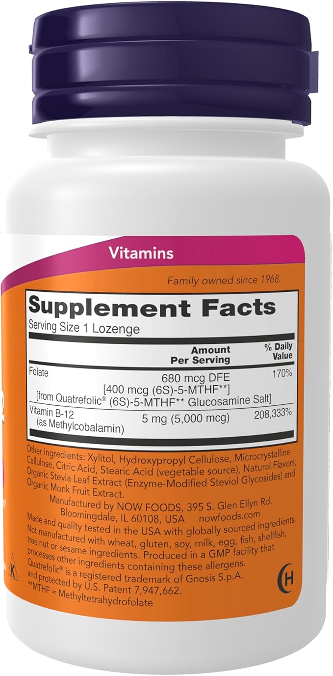 NOW Foods Supplements, Methyl B-12 (Methylcobalamin) 5,000 mcg, Nervous System Health*, 60 Lozenges