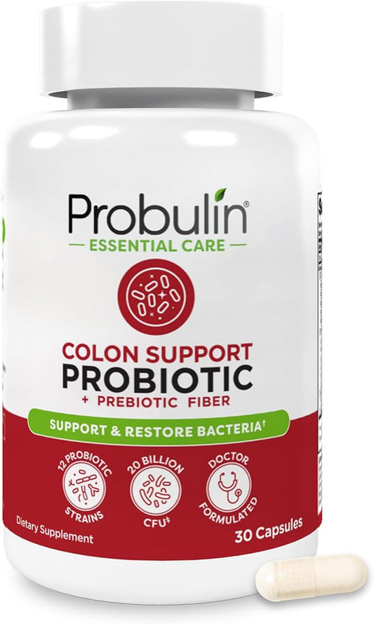 Probulin Colon Support Probiotic Supplement, Daily Gut, Digestive, and Immune Health Probiotics Capsules for Men and Women, 20 Billion CFU, Vegan, 30 Count Bottle