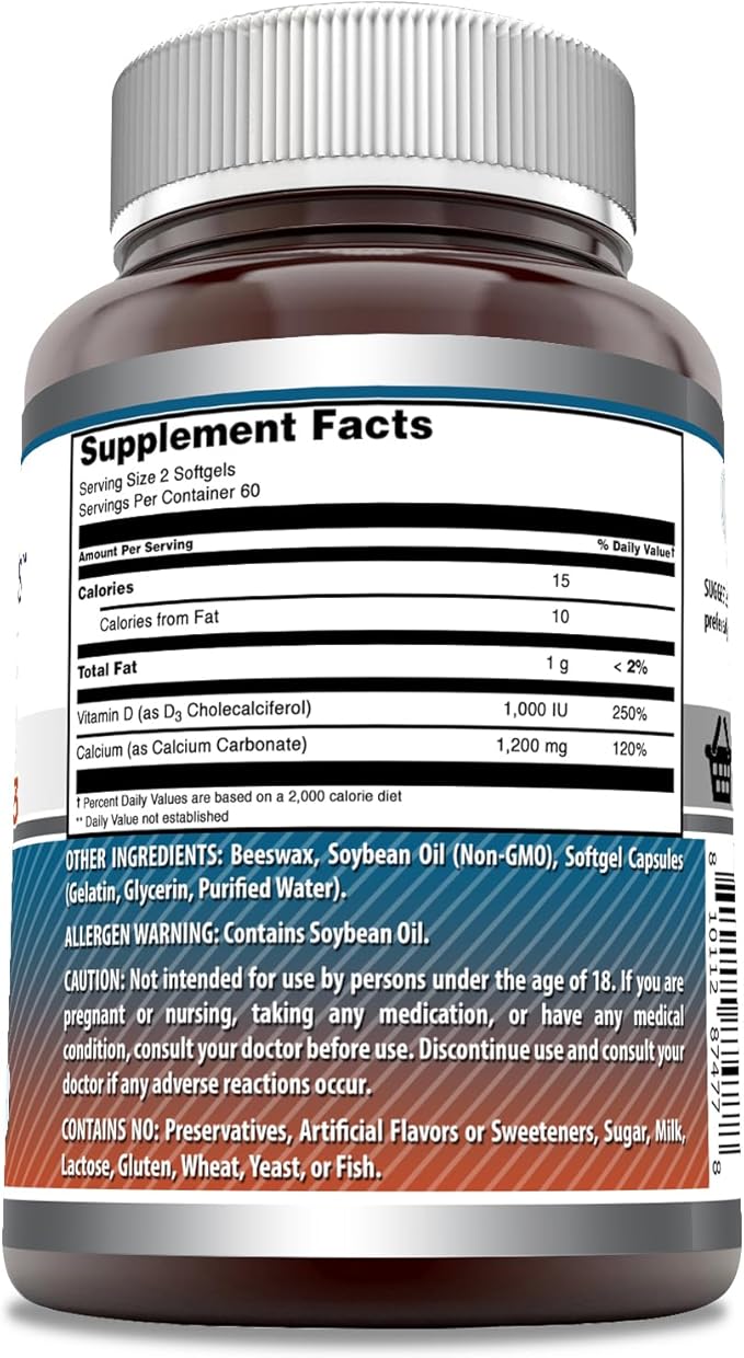 Amazing Formulas Calcium with Vitamin D3 Softgels Supplement | Non-GMO | Gluten-Free (120 Count)
