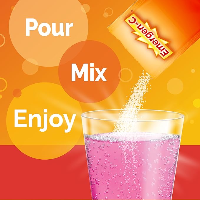 Emergen-C 1000mg Vitamin C Powder, with Antioxidants, B Vitamins and Electrolytes, Supplements for Immune Support, Caffeine Free Fizzy Drink Mix, Raspberry Flavor - 30 Count/1 Month Supply
