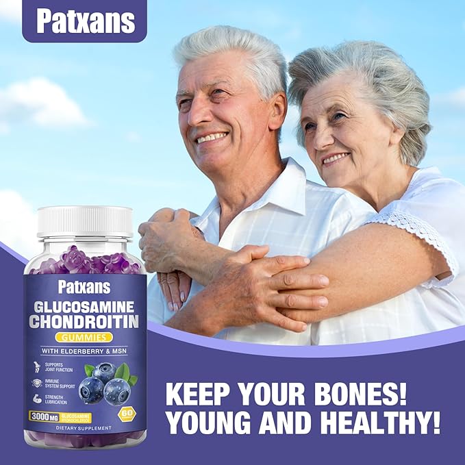 1 Pack 3000MG Glucosamine Chondroitin Gummies - Extra Strength Joint Health & MSM Elderberry Natural Joint Support Supplement, Flexibility, Antioxidant Immune Support for Adults, 60 Gummies.
