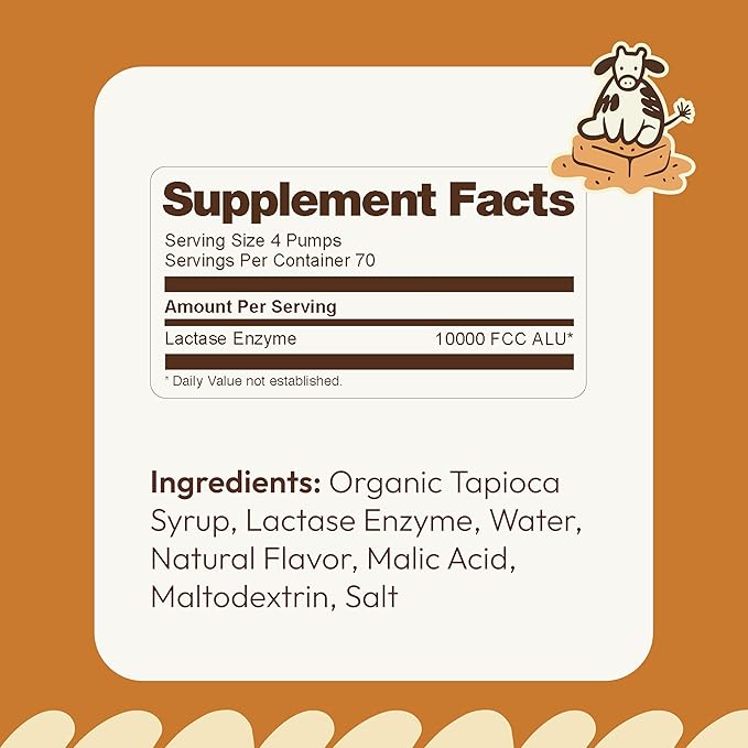 Lactase Enzyme Drops 2oz – Delicious Salted Caramel Flavor – 10,000 FCC Units for Fast Acting Dairy Relief – Customizable Dosing for Lactose Intolerance – Portable Twist-to-Lock Pump