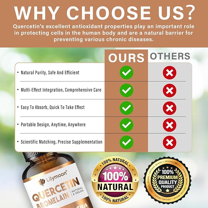 Quercetin, Quercetin with Bromelain Drops for Support Antioxidant Process, Promote Immune System & Respiratory Health, Natural Ingredients, Vegan, Non-GMO & Additives Free