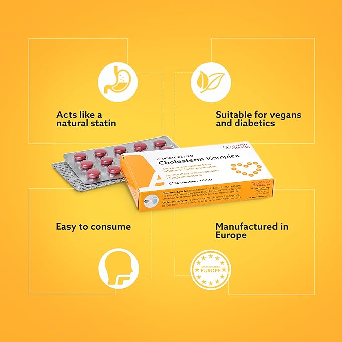 Cholesterin Komplex | 30 Vegan Tablets | Supplement to Maintain Cholesterol Levels | Red Yeast Rice Extract with Monacolin K | Gluten-Free, Lactose-Free | Manufactured in Europe