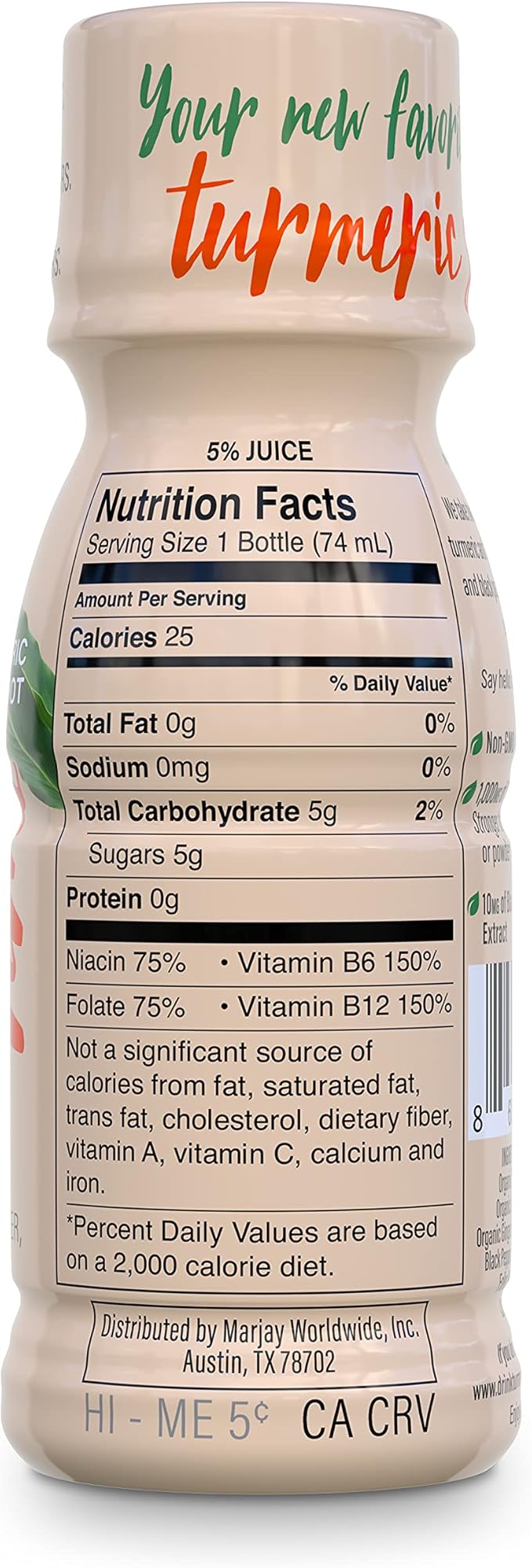 Turmeric Shots - Turmeric with Ginger, Citrus & Honey | Non-GMO | No Preservatives or Artificial Flavors/Colors/Sweeteners | B Vitamins | Liquid Turmeric (12 Pack)