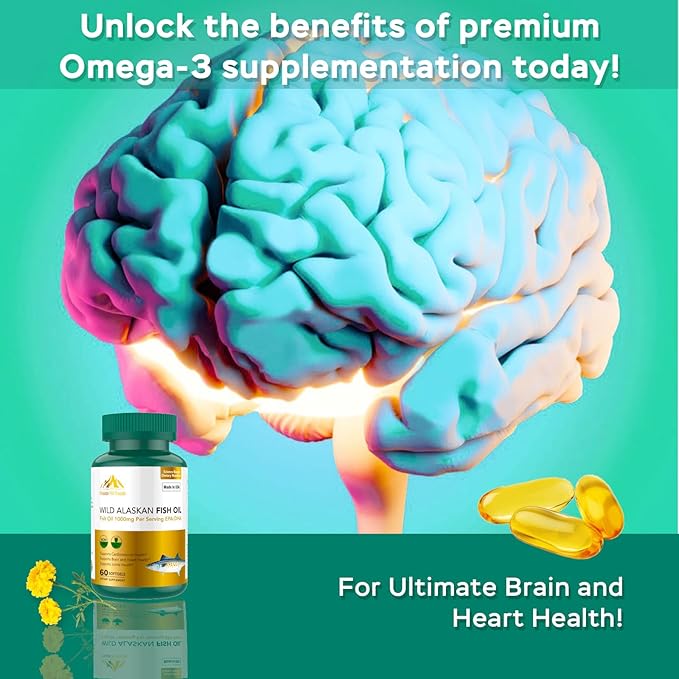 Omega-3 Wild Alaskan Fish Oil (1000mg) | Supports Heart, Brain & Joint Health (1 Bottle-60 Softgels-2mo Supply) | High EPA & DHA | Non-GMO & Gluten Free
