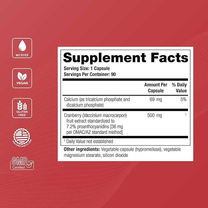 Theralogix TheraCran One Cranberry Capsules - 180-Day Supply - Cranberry Supplement for Men & Women - Cranberry Pills to Support Urinary Tract Health* - 36mg PACs per Capsule - NSF Certified, 180 Coun
