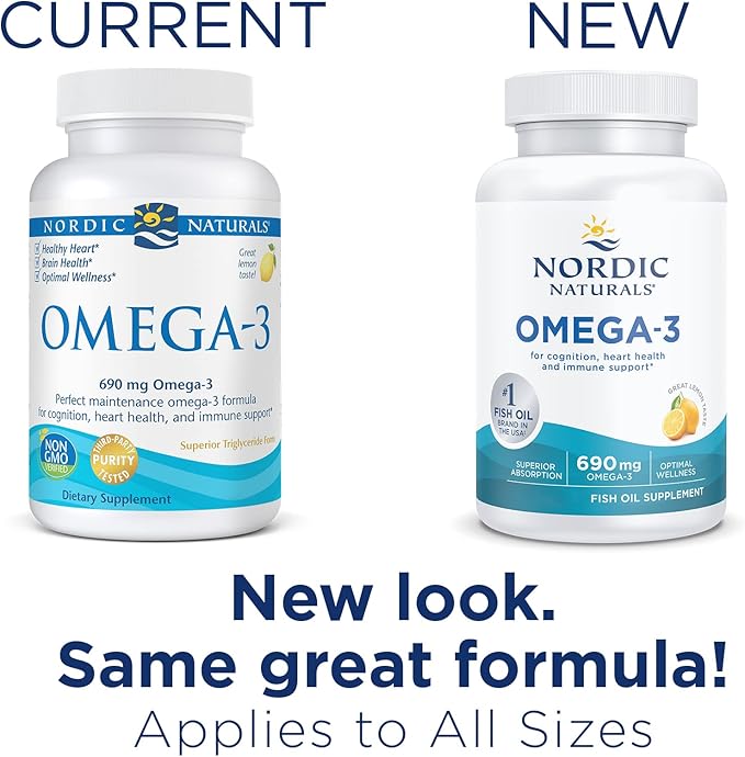 Nordic Naturals Omega-3, Lemon Flavor - 180 Soft Gels - 690 mg Omega-3 - Fish Oil - EPA & DHA - Immune Support, Brain & Heart Health, Optimal Wellness - Non-GMO - 90 Servings