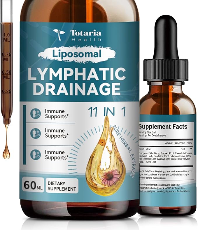 2Pack Liposomal Lymphatic Drainage Drops - 11 In 1 Organic Lymphatic Drainage Supplement with Burdock Root, Echinacea, Elderberry, Calendula, Cleavers Herb, Dandelion Supports Lymphatic Health 4 FL.OZ