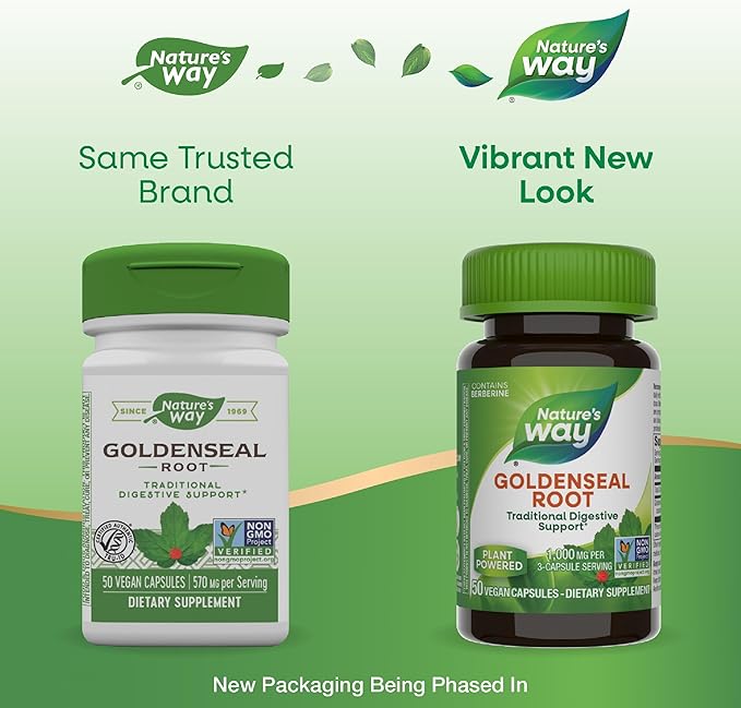 Nature's Way Goldenseal Root, Traditional Digestive Support, Berberine, Non-GMO Project Verified, Vegan, 50 Capsules (Packaging May Vary) - 2 Pack